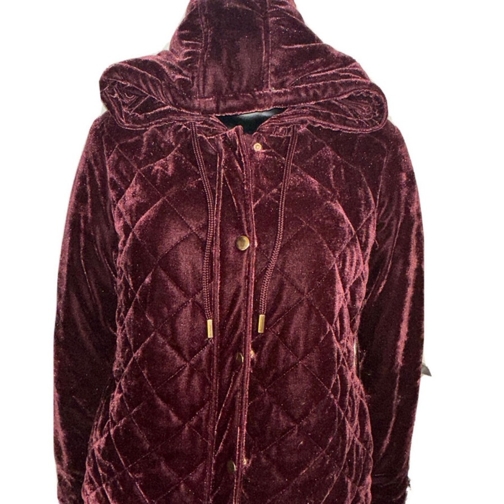 Francesca's Collections Plush Burgundy Velvet Quilted Jacket
